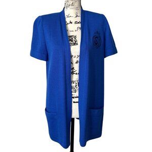 St. John Collection Blue Short Sleeve Cardigan Jacket Santana Knit SJ Size S